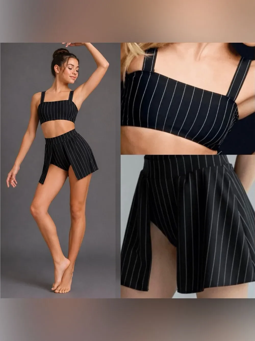 Kelle dance black pinstripe costume 2 piece culture Jazz 2666 MA-Medium adult
